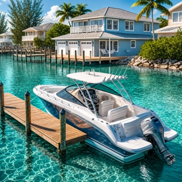 Boat Anchored at Boat Dock in Cape Coral, Florida