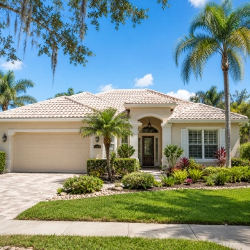 Single-family home with tropical landscaping in the Whiskey Creek neighborhood of Fort Myers