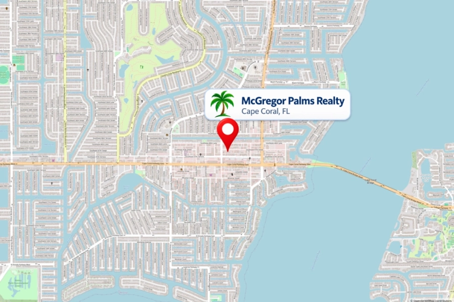 Ubicación de la oficina de McGregor Palms Realty Mapa que muestra la ubicación de McGregor Palms Realty en Cape Coral, Florida