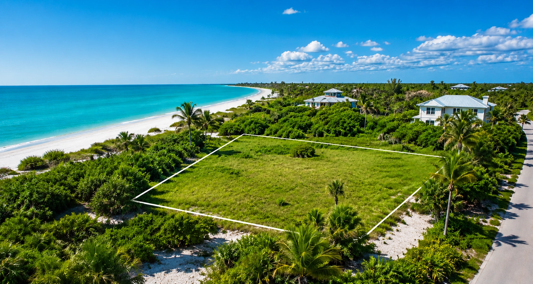 Coastal vacant land for sale and beach scenery on Sanibel Island, Florida