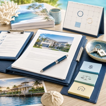 Verhandlungskompetenz und Erfahrung bei Immobilientransaktionen Planung einer Immobilientransaktion mit Unterlagen, Kalender, Schlüsseln und Checkliste für den Immobilienabschluss