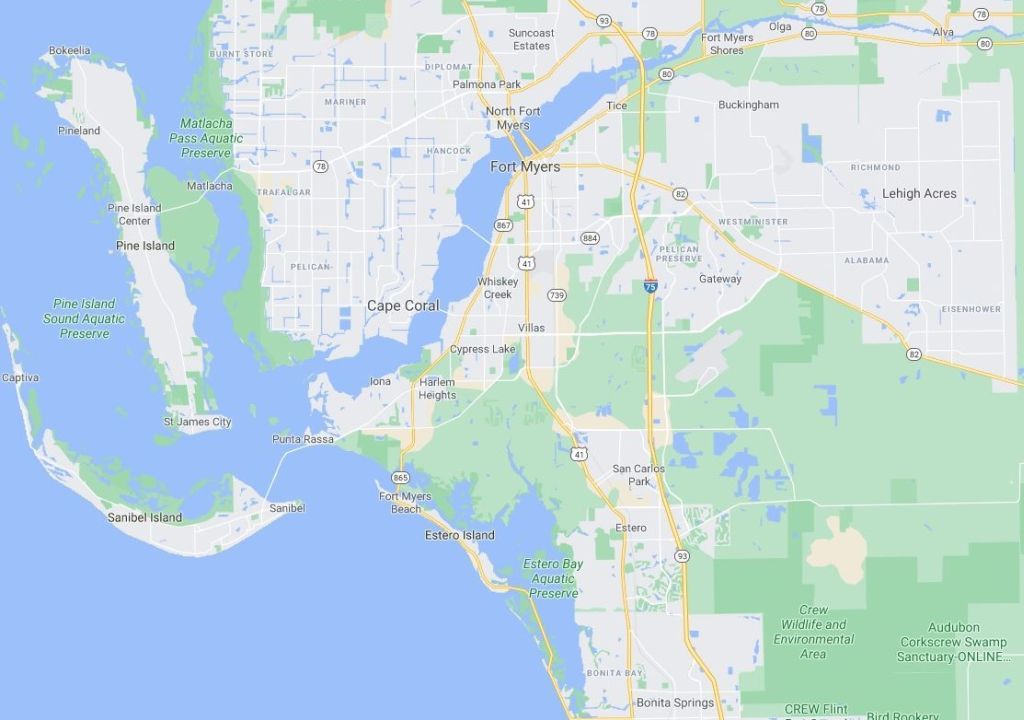 Map of Fort Myers Cape Coral Metro Area, Florida