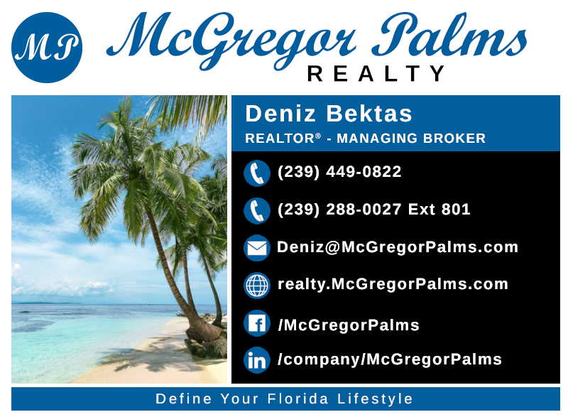 Business Card Deniz Bektas - Florida Broker / REALTOR - McGregor Palms Realty